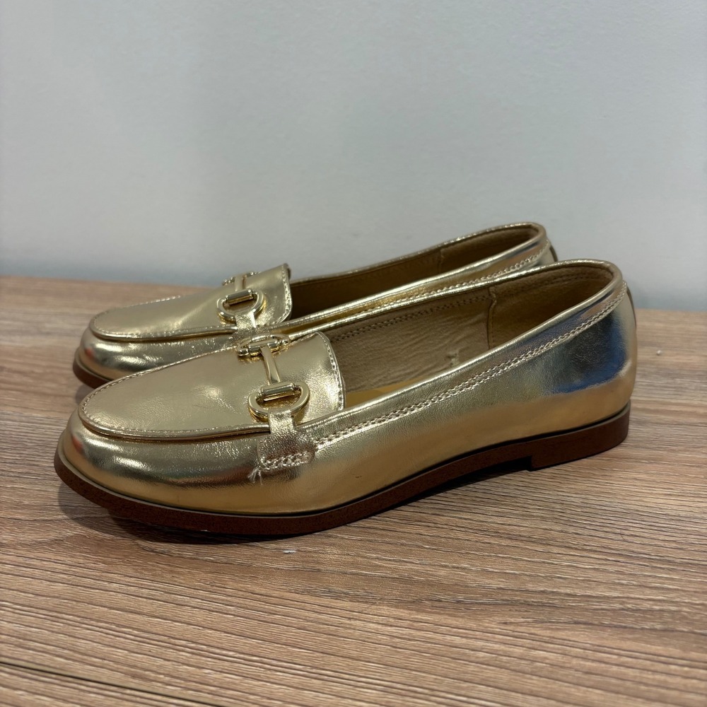 J.Crew Metallic Gold Bit Loafers Kids Gold size 2 Horsebit Flat Dress Shoes
